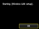 Wireless LAN connection screen: Starting wireless LAN setup